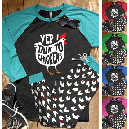 Chicken Set Talk To Chickens Pajama Set |Sleepwear Pjs Sets | Raglan Shirt Pants Set