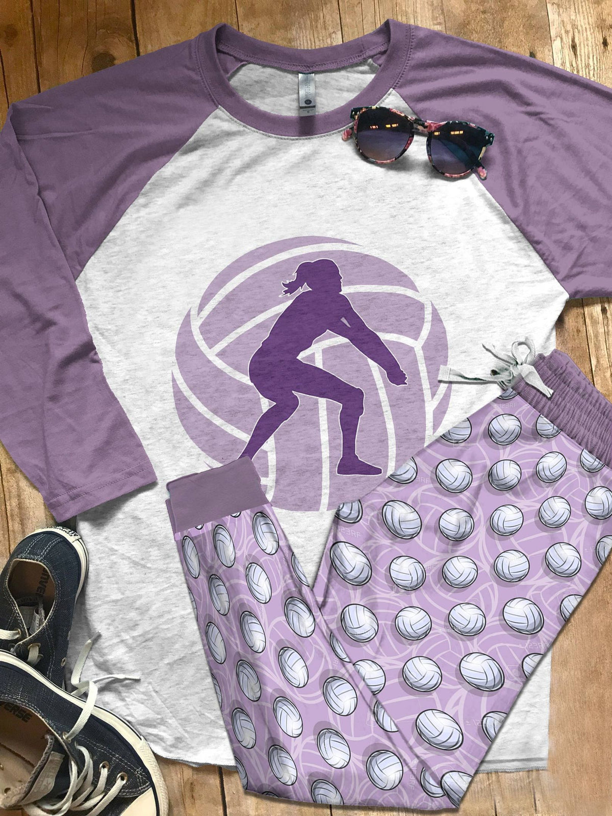 Volleyball Purple Amazing Pajama Set |Sleepwear Pjs Sets | Raglan Shirt Pants Set