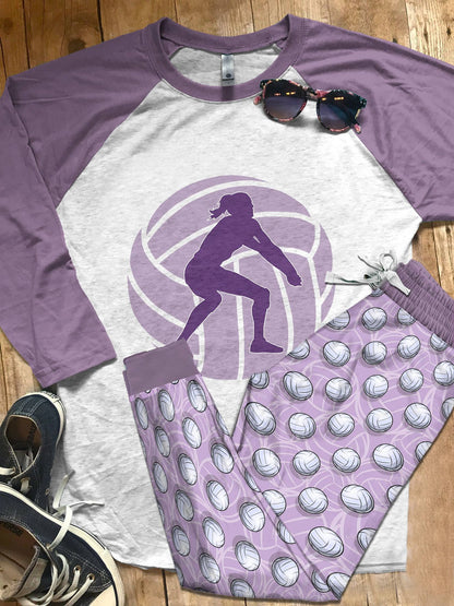 Volleyball Purple Amazing Pajama Set |Sleepwear Pjs Sets | Raglan Shirt Pants Set