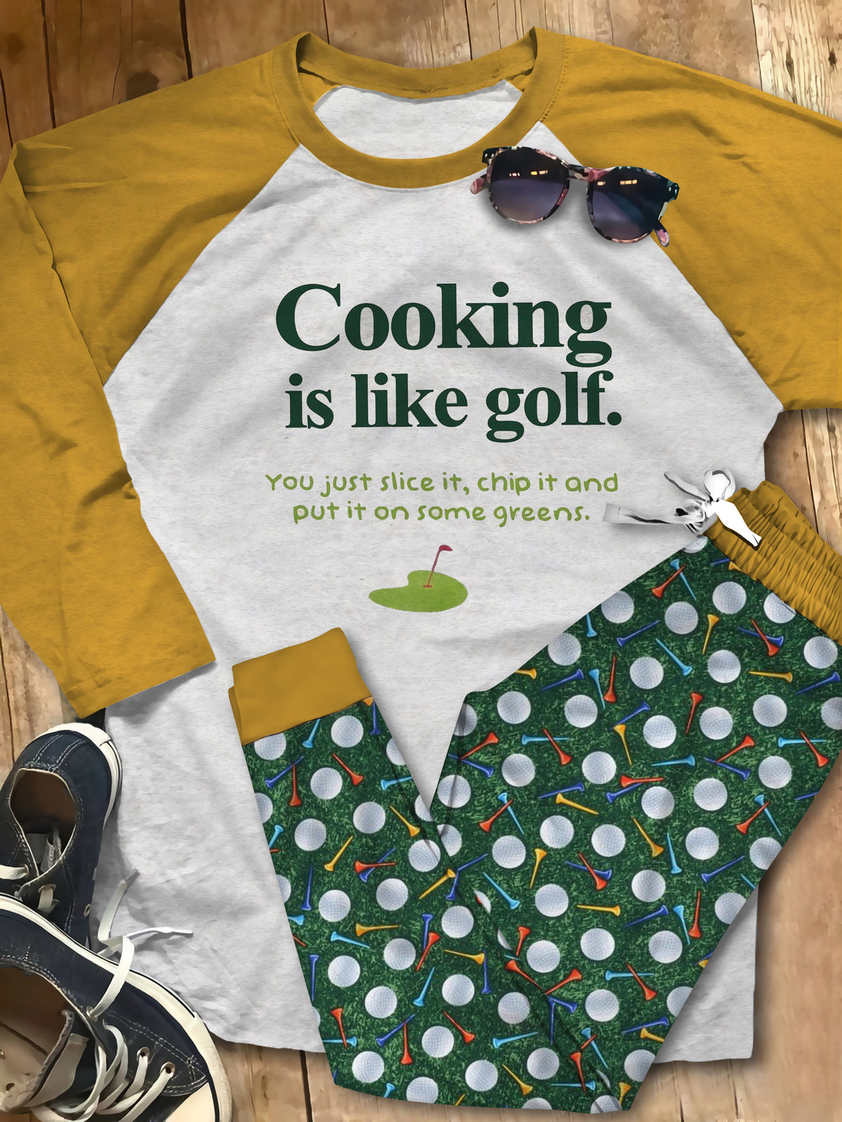 Golf Green Unique Pajama Set |Sleepwear Pjs Sets | Raglan Shirt Pants Set