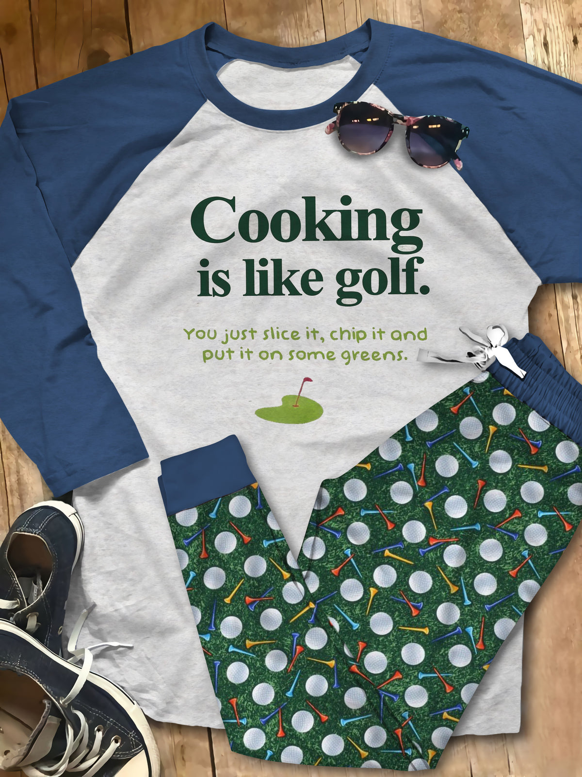 Golf Green Unique Pajama Set |Sleepwear Pjs Sets | Raglan Shirt Pants Set