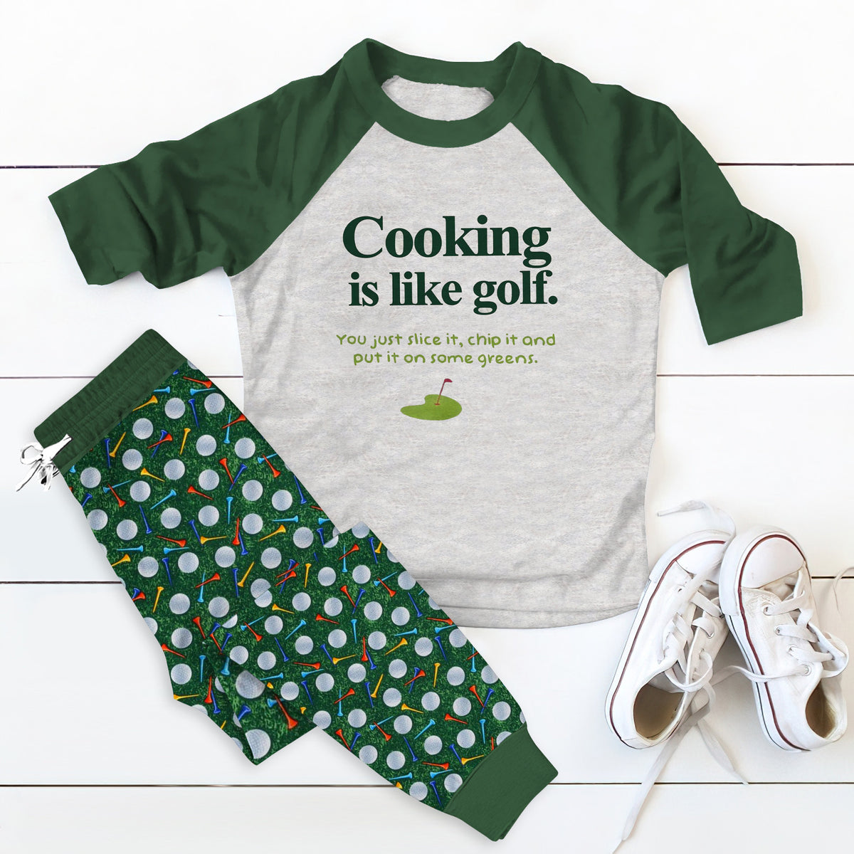 Golf Green Unique Pajama Set |Sleepwear Pjs Sets | Raglan Shirt Pants Set
