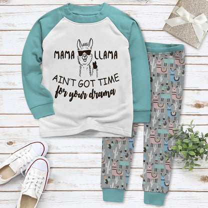 Llama Aint Got Time Blue Good Quality Pajama Set |Sleepwear Pjs Sets | Raglan Shirt Pants Set
