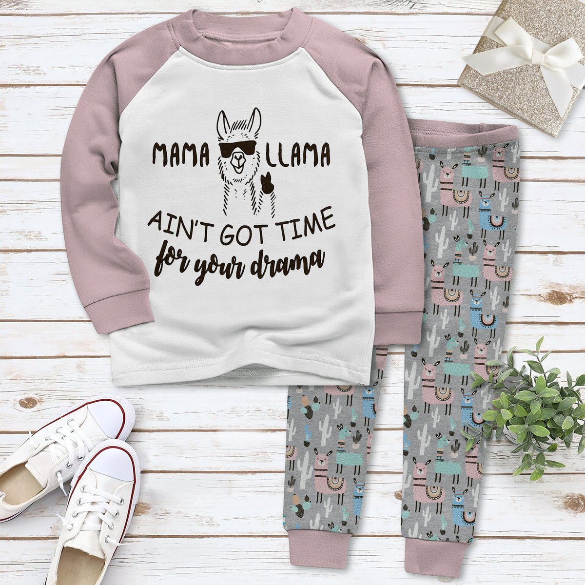Llama Aint Got Time Blue Good Quality Pajama Set |Sleepwear Pjs Sets | Raglan Shirt Pants Set