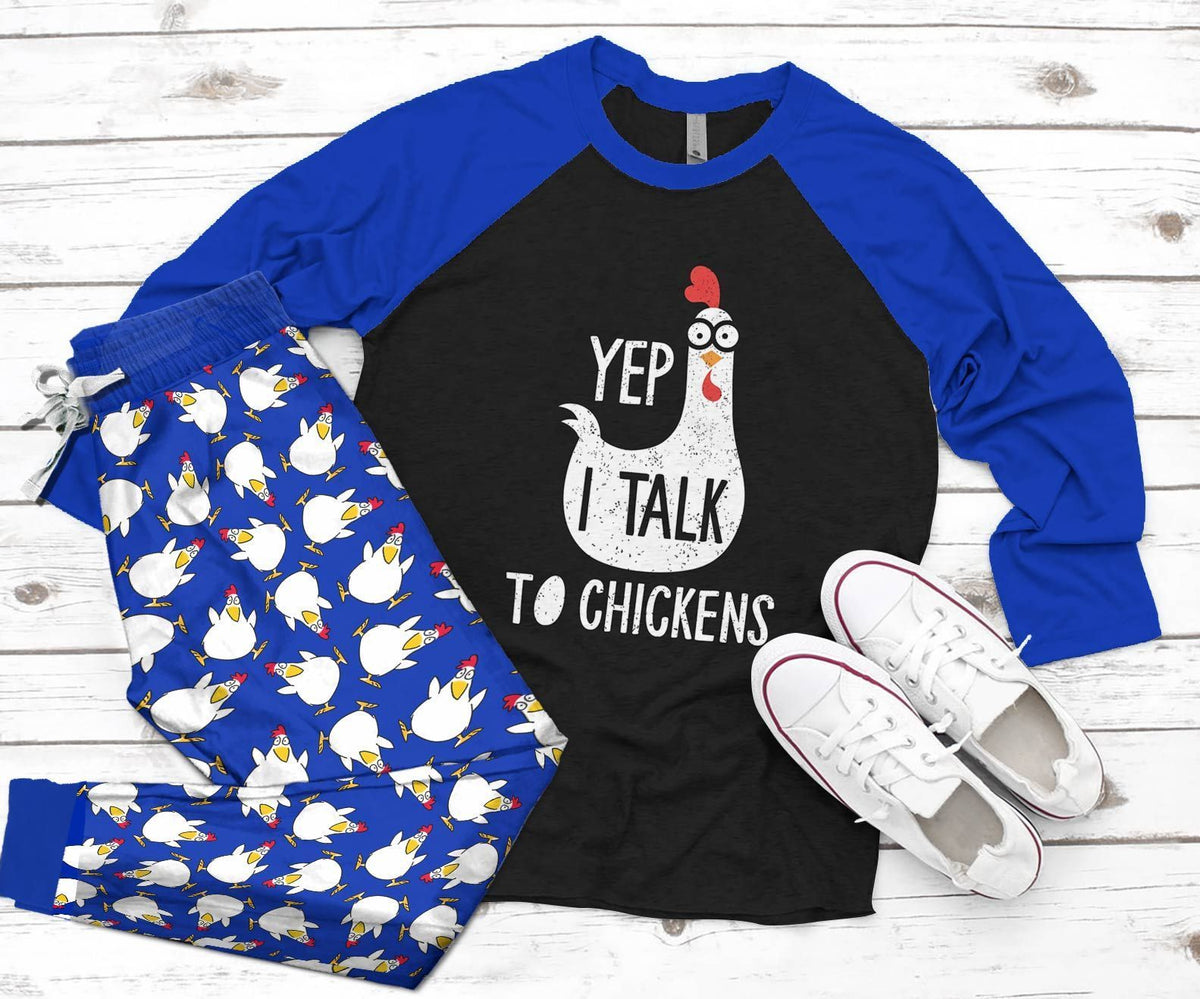 Chicken Set Yep I Talk To Chicken Pajama Set |Sleepwear Pjs Sets | Raglan Shirt Pants Set