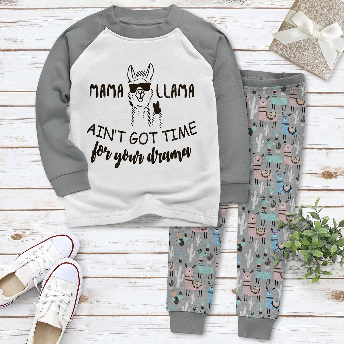Llama Aint Got Time Blue Good Quality Pajama Set |Sleepwear Pjs Sets | Raglan Shirt Pants Set