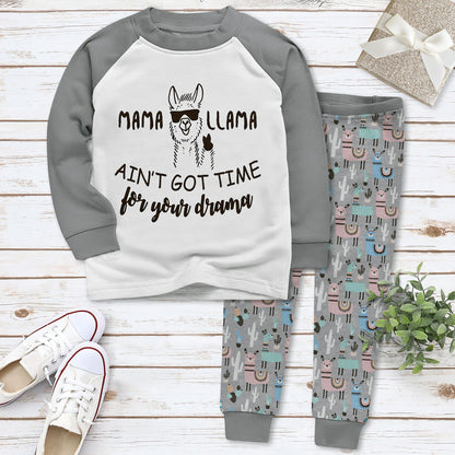 Llama Aint Got Time Blue Good Quality Pajama Set |Sleepwear Pjs Sets | Raglan Shirt Pants Set