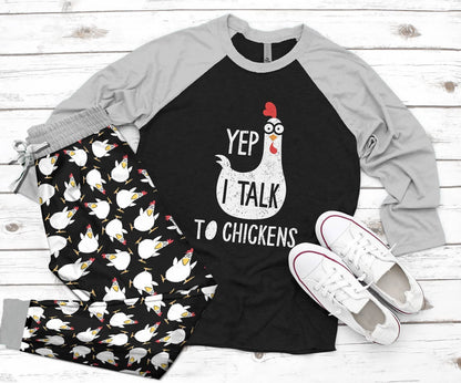 Chicken Set Yep I Talk To Chicken Pajama Set |Sleepwear Pjs Sets | Raglan Shirt Pants Set