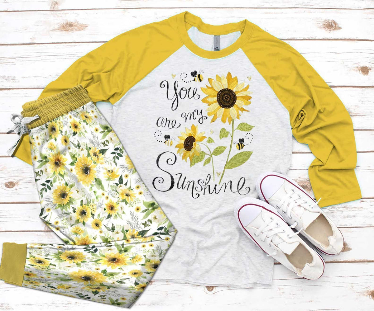 Sunflower Yellow Unique Pajama Set |Sleepwear Pjs Sets | Raglan Shirt Pants Set