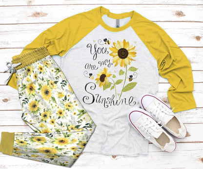 Sunflower Yellow Unique Pajama Set |Sleepwear Pjs Sets | Raglan Shirt Pants Set