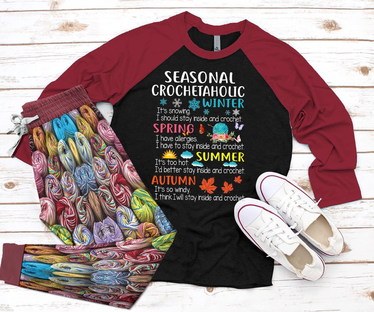 Crochet Set Seasonal Crochetaholic Pajama Set |Sleepwear Pjs Sets | Raglan Shirt Pants Set