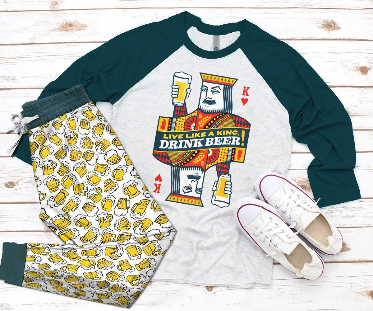 Beer Blue Unique Pajama Set |Sleepwear Pjs Sets | Raglan Shirt Pants Set