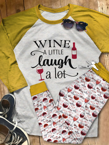 Wine Set Wine A Little Laugh A Lot Cl Pajama Set |Sleepwear Pjs Sets | Raglan Shirt Pants Set