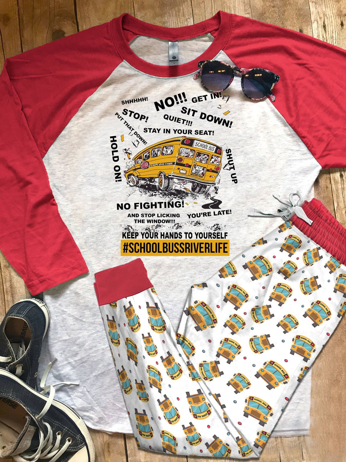 School Bus Driver Red Best Pajama Set |Sleepwear Pjs Sets | Raglan Shirt Pants Set