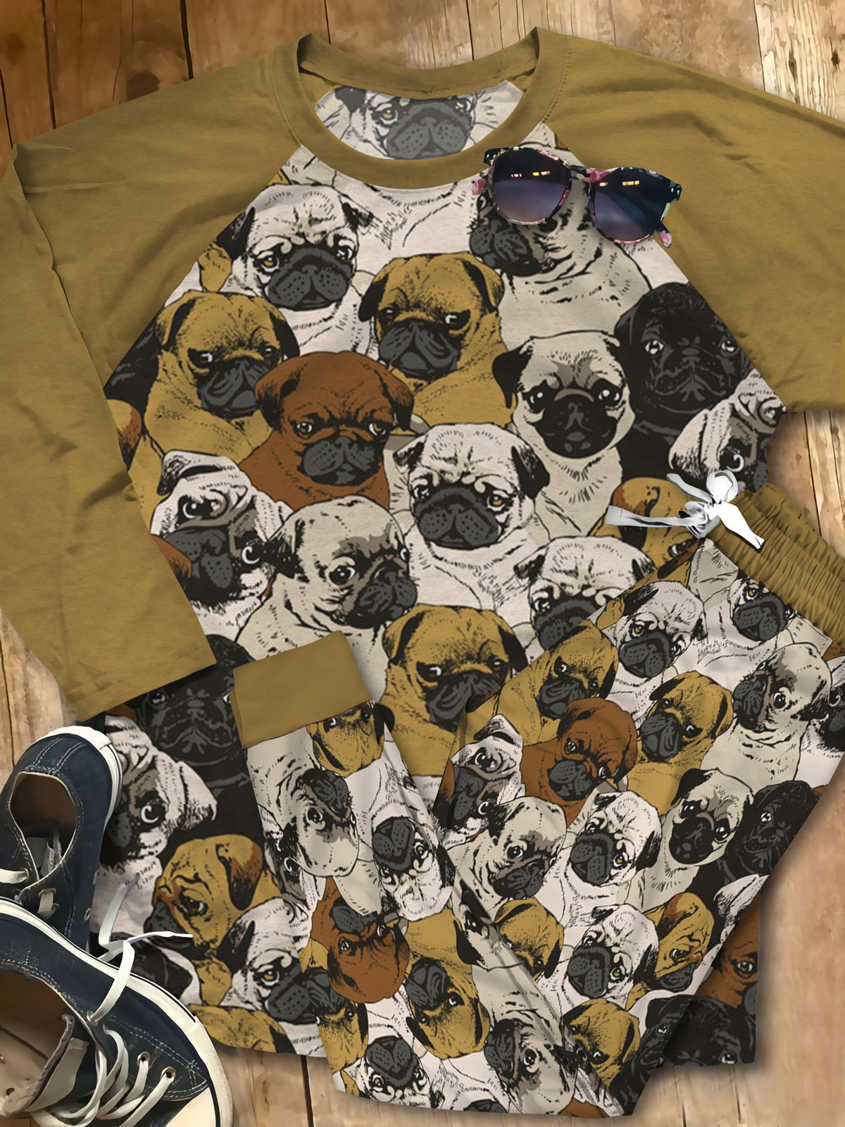 Pug Black Amazing Pajama Set |Sleepwear Pjs Sets | Raglan Shirt Pants Set