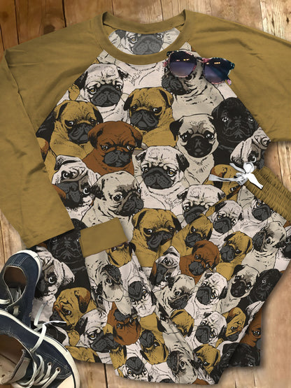 Pug Black Amazing Pajama Set |Sleepwear Pjs Sets | Raglan Shirt Pants Set