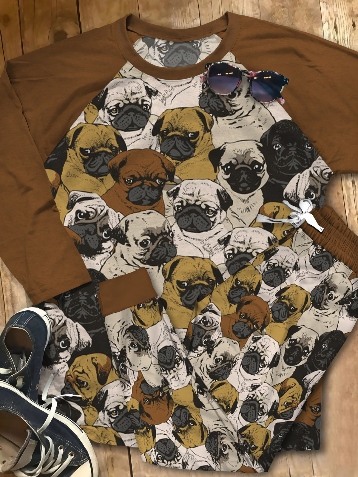 Pug Black Amazing Pajama Set |Sleepwear Pjs Sets | Raglan Shirt Pants Set