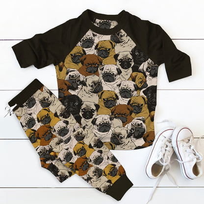 Pug Black Amazing Pajama Set |Sleepwear Pjs Sets | Raglan Shirt Pants Set