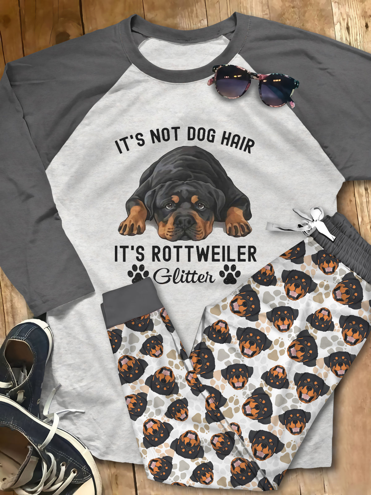Rottweiler Not Dog Hair Brown Best Pajama Set |Sleepwear Pjs Sets | Raglan Shirt Pants Set