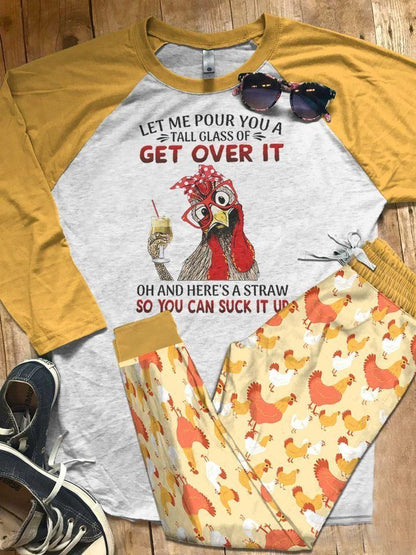 Funny Chicken Farm Women Yellow Amazing Pajama Set |Sleepwear Pjs Sets | Raglan Shirt Pants Set