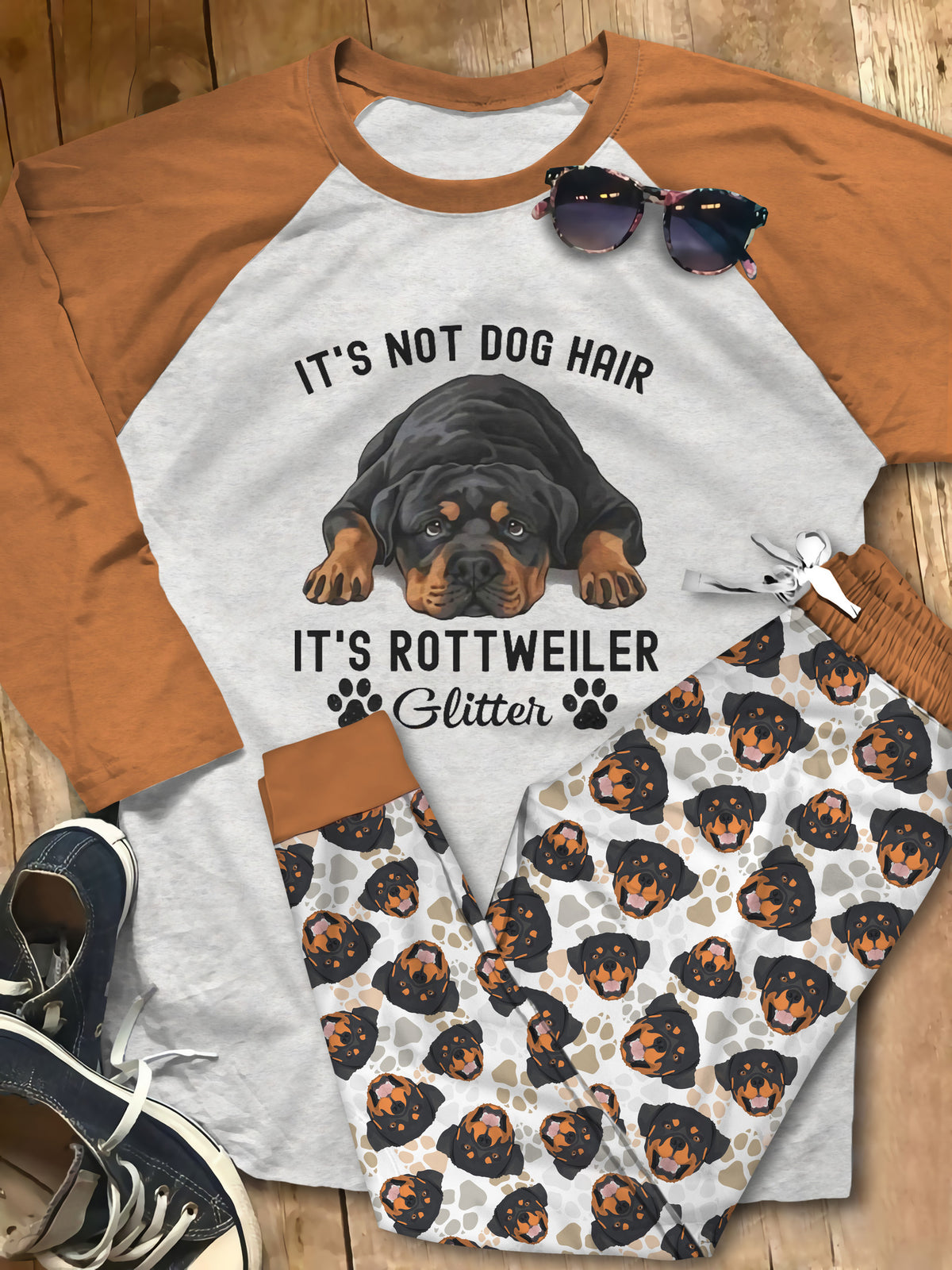 Rottweiler Not Dog Hair Brown Best Pajama Set |Sleepwear Pjs Sets | Raglan Shirt Pants Set
