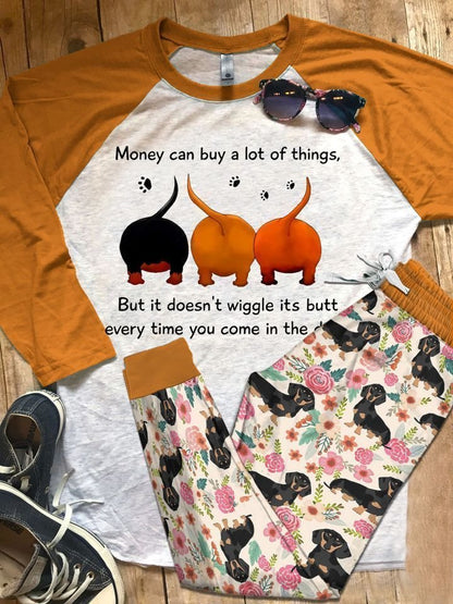 Dachshund Orange Awesome Pajama Set |Sleepwear Pjs Sets | Raglan Shirt Pants Set