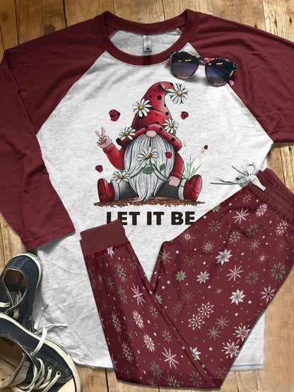 Gardening Burgundy Best Pajama Set |Sleepwear Pjs Sets | Raglan Shirt Pants Set