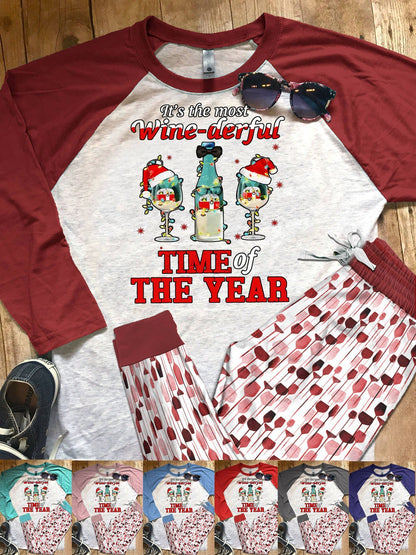 Wine Set Colors Pajama Set |Sleepwear Pjs Sets | Raglan Shirt Pants Set