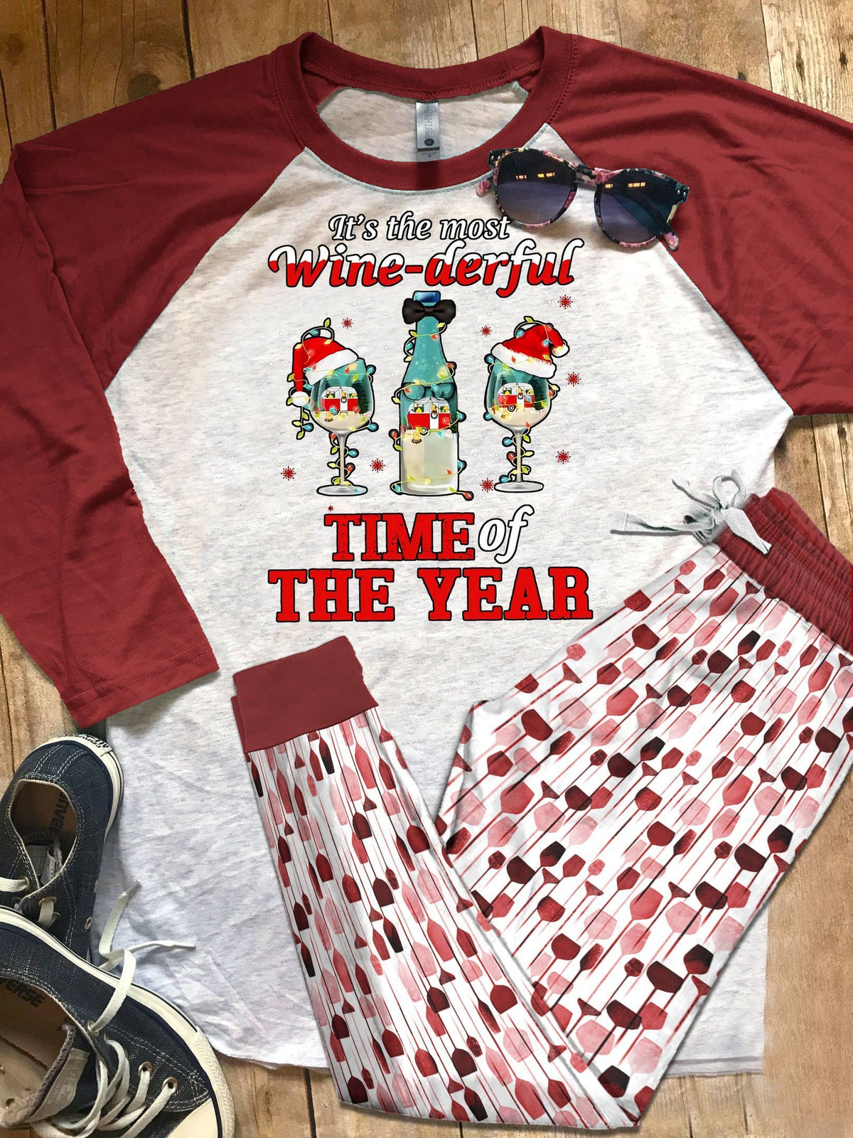 Wine Set Colors Pajama Set |Sleepwear Pjs Sets | Raglan Shirt Pants Set
