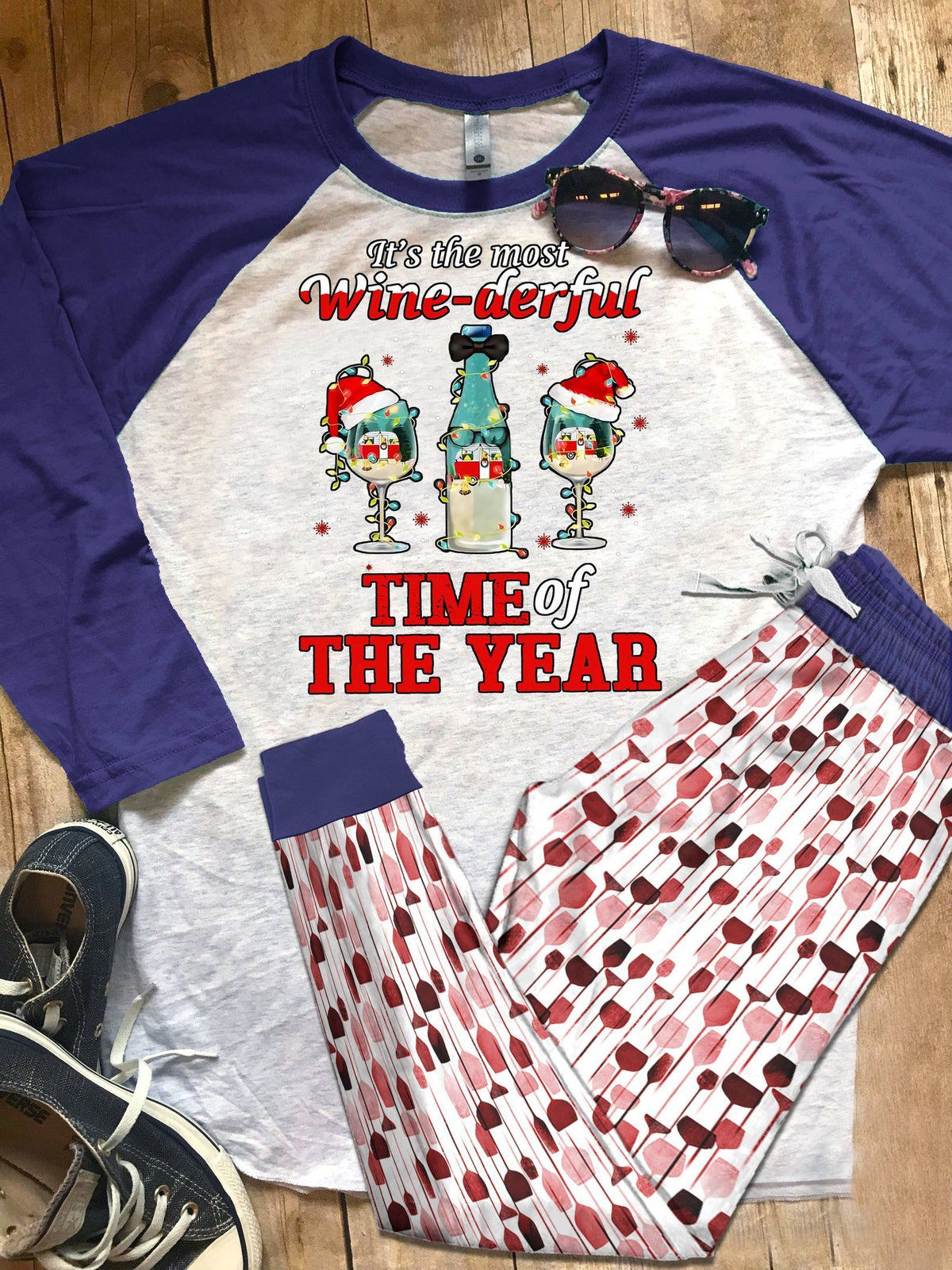 Wine Set Colors Pajama Set |Sleepwear Pjs Sets | Raglan Shirt Pants Set