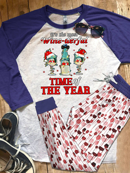 Wine Set Colors Pajama Set |Sleepwear Pjs Sets | Raglan Shirt Pants Set