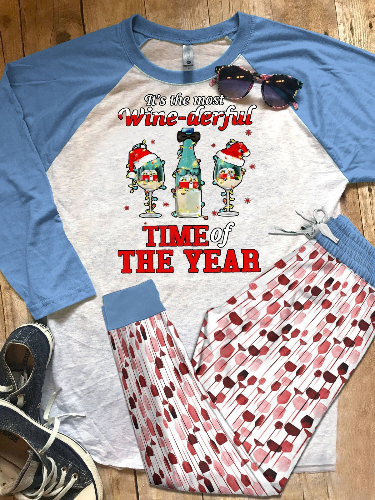 Wine Set Colors Pajama Set |Sleepwear Pjs Sets | Raglan Shirt Pants Set