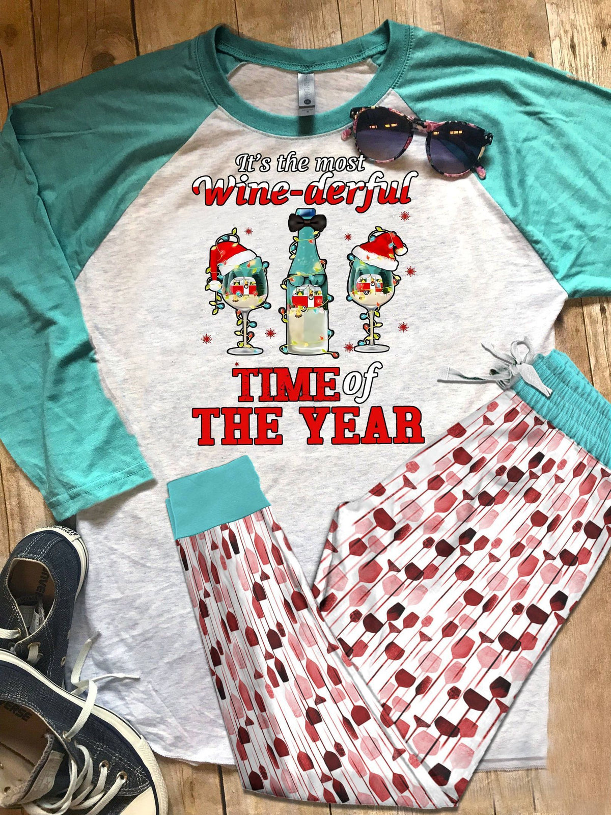 Wine Set Colors Pajama Set |Sleepwear Pjs Sets | Raglan Shirt Pants Set