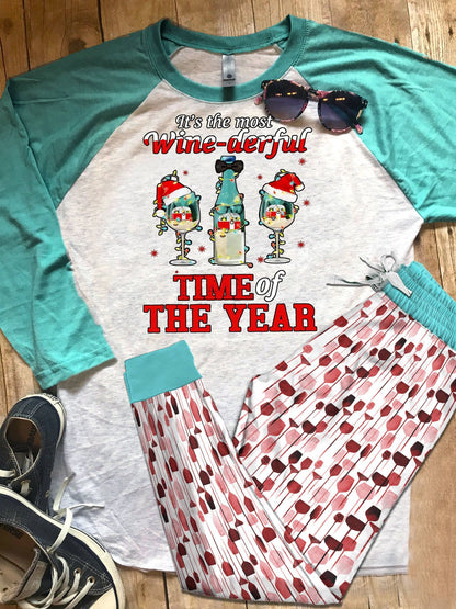 Wine Set Colors Pajama Set |Sleepwear Pjs Sets | Raglan Shirt Pants Set