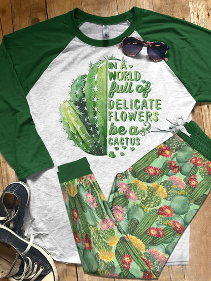 Succulent Green Nice Pajama Set |Sleepwear Pjs Sets | Raglan Shirt Pants Set