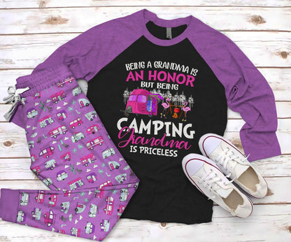 Camping The Best Camper Pajama Set |Sleepwear Pjs Sets | Raglan Shirt Pants Set