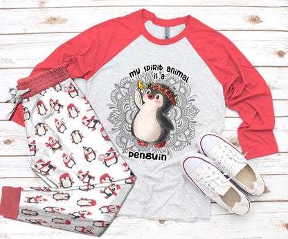 Penguin Pink Good Quality Pajama Set |Sleepwear Pjs Sets | Raglan Shirt Pants Set
