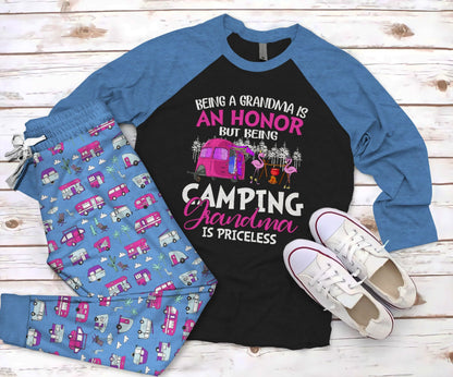 Camping The Best Camper Pajama Set |Sleepwear Pjs Sets | Raglan Shirt Pants Set
