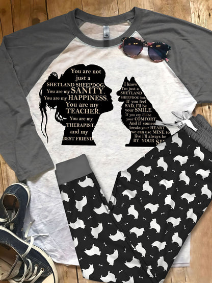 Shetland Sheepdog My Whole World Pajama Set |Sleepwear Pjs Sets | Raglan Shirt Pants Set