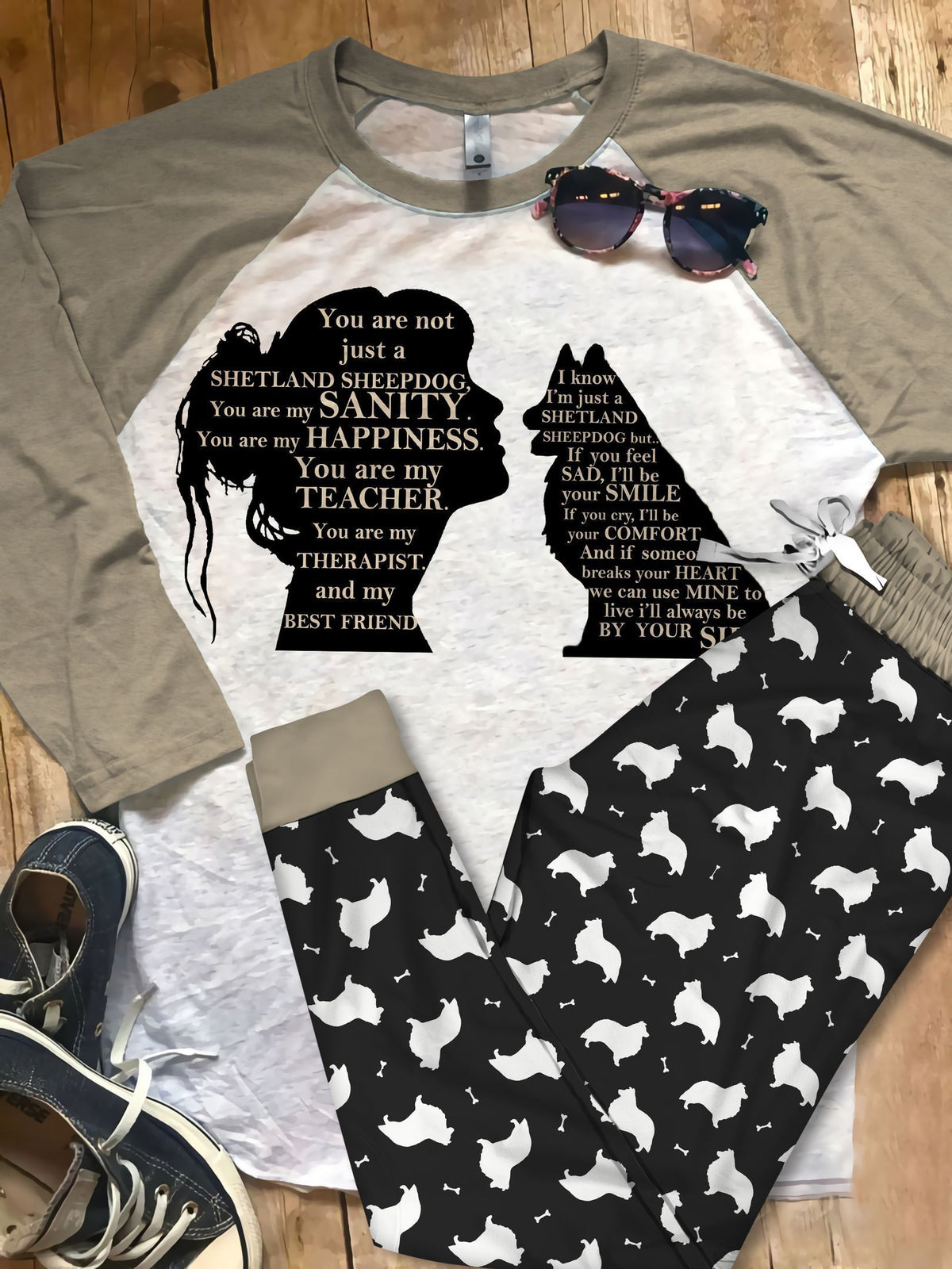 Shetland Sheepdog My Whole World Pajama Set |Sleepwear Pjs Sets | Raglan Shirt Pants Set