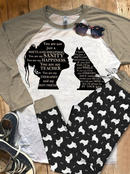 Shetland Sheepdog My Whole World Pajama Set |Sleepwear Pjs Sets | Raglan Shirt Pants Set