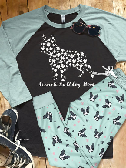 French Bulldog Mom Pajama Set |Sleepwear Pjs Sets | Raglan Shirt Pants Set