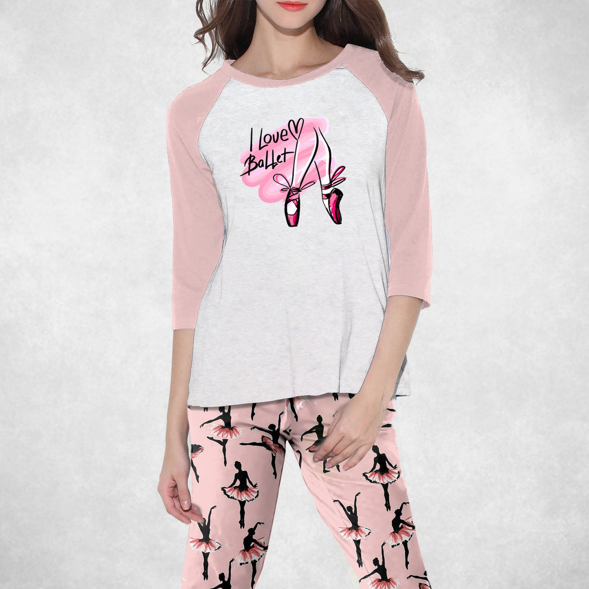 Ballet I Love Ballet Pajama Set |Sleepwear Pjs Sets | Raglan Shirt Pants Set