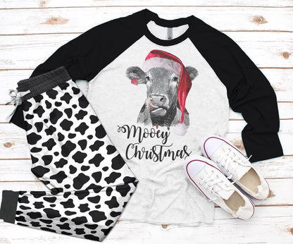 Cow Mooey Pajama Set |Sleepwear Pjs Sets | Raglan Shirt Pants Set