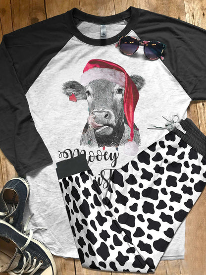 Cow Mooey Pajama Set |Sleepwear Pjs Sets | Raglan Shirt Pants Set