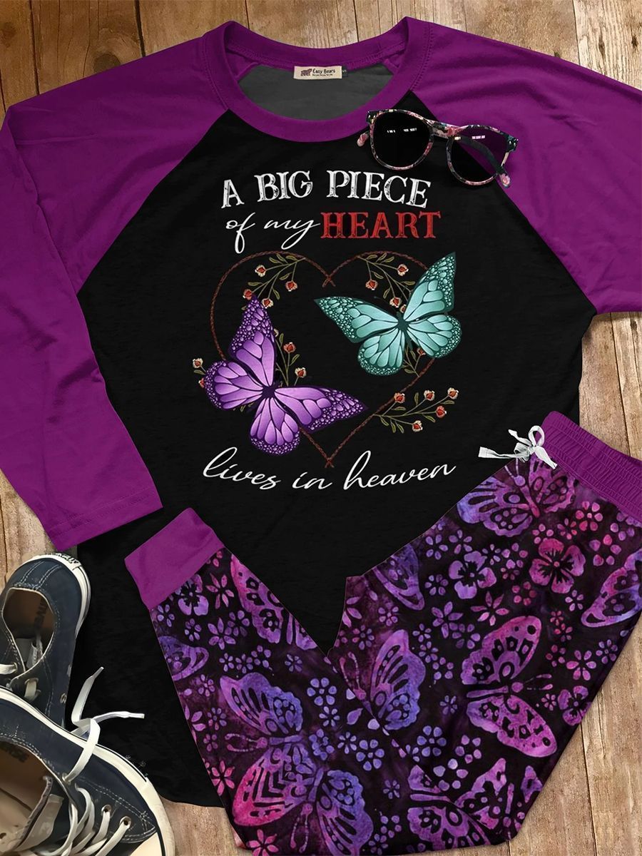 Butterfly Nothing Purple High Quality Pajama Set |Sleepwear Pjs Sets | Raglan Shirt Pants Set