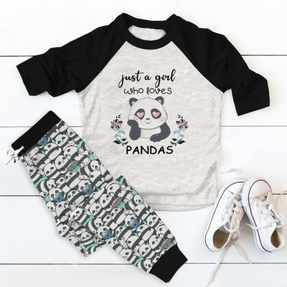 Panda Just A Girl Black Best Pajama Set |Sleepwear Pjs Sets | Raglan Shirt Pants Set