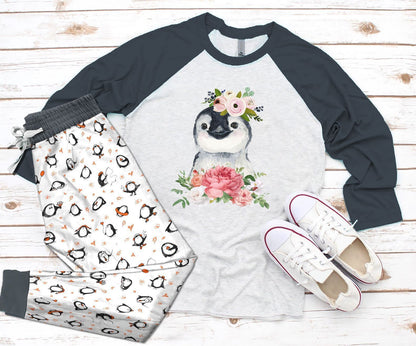 Penguin Gray High Quality Pajama Set |Sleepwear Pjs Sets | Raglan Shirt Pants Set
