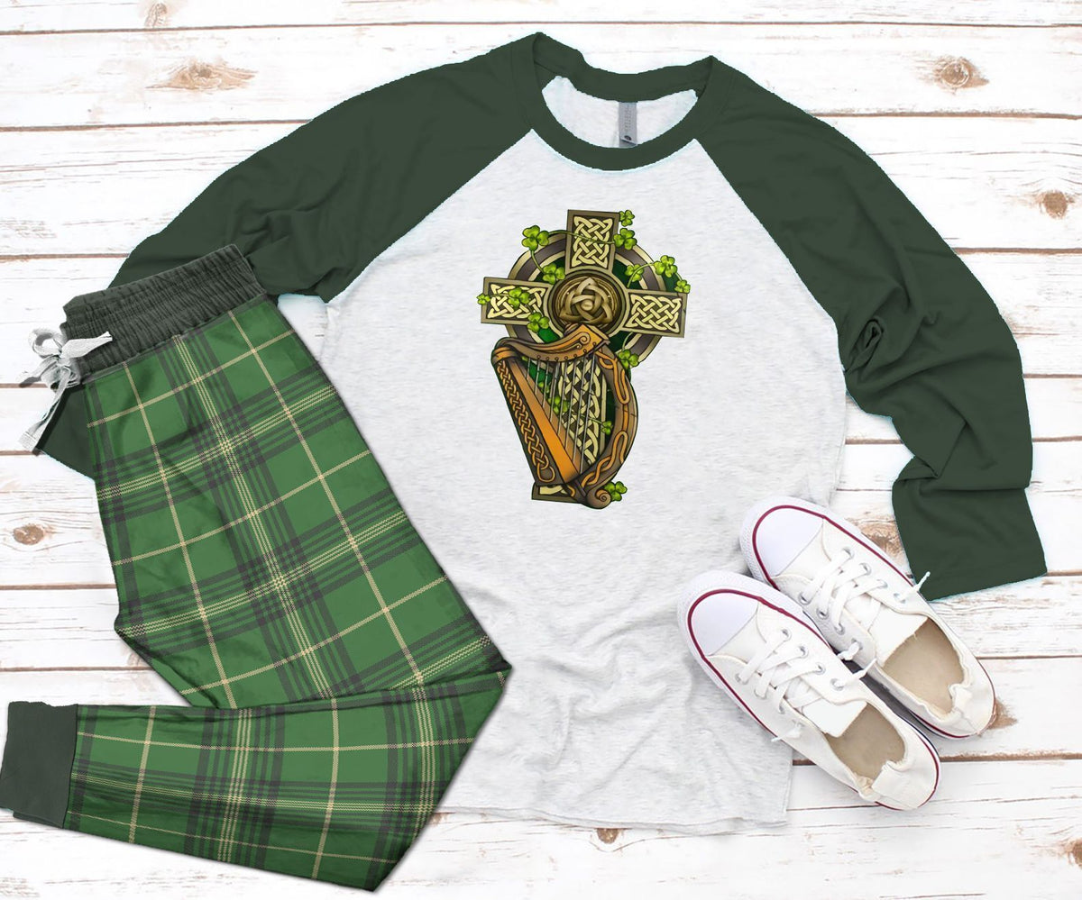Irish Green Unique Pajama Set |Sleepwear Pjs Sets | Raglan Shirt Pants Set