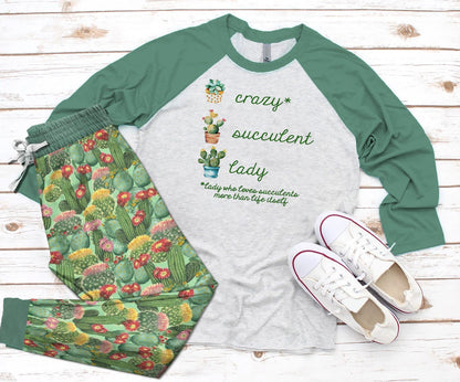 Succulent Set Crazy Succulent Lady Pajama Set |Sleepwear Pjs Sets | Raglan Shirt Pants Set